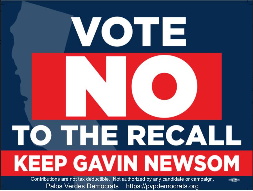Janice Hahn Donates for ‘Vote No To The Recall’ Signs! - Palos Verdes ...